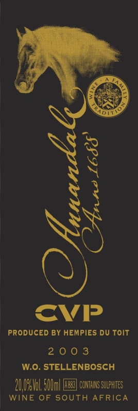 Annandale Wines CVP Cape Vintage Port 2003 Front Label