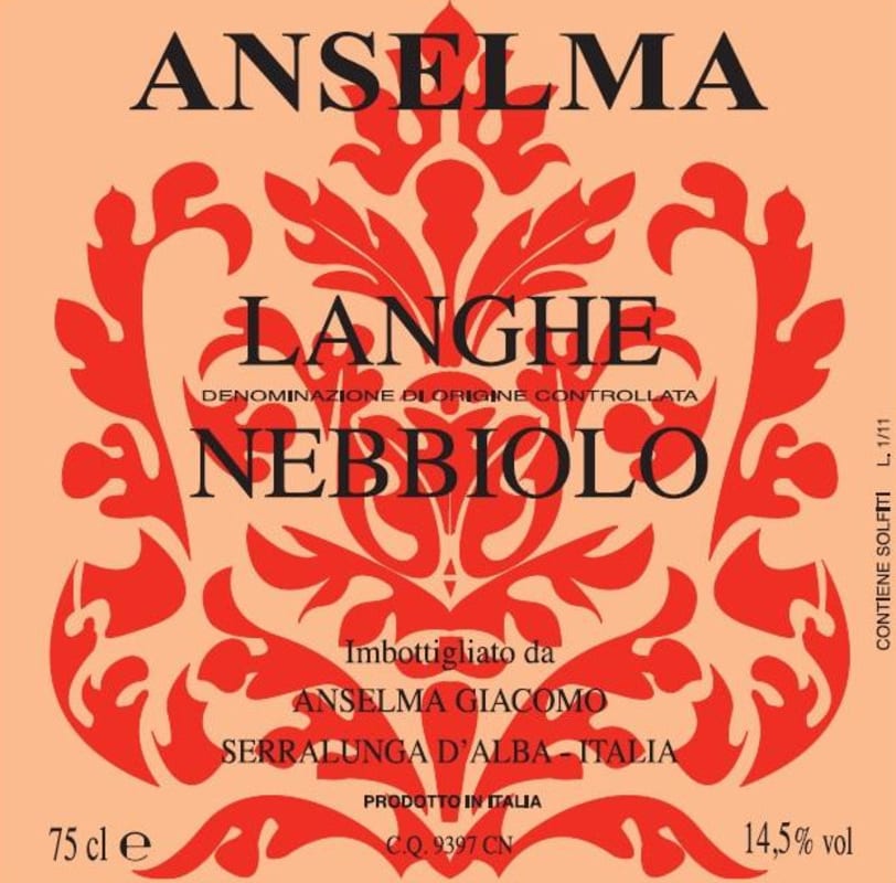 Anselma Giacomo Langhe Nebbiolo 2012 Front Label