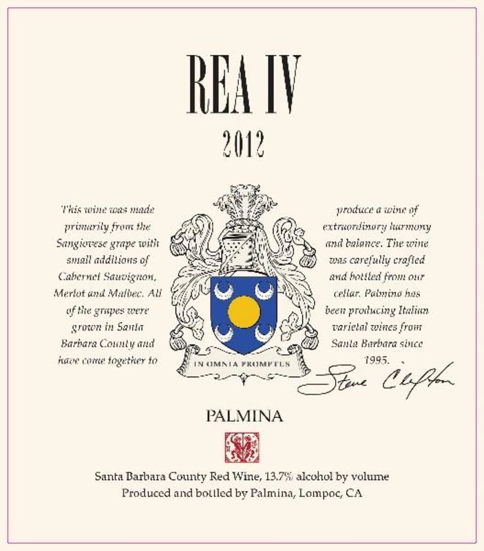 Palmina Rea IV Red Wine 2012 Front Label