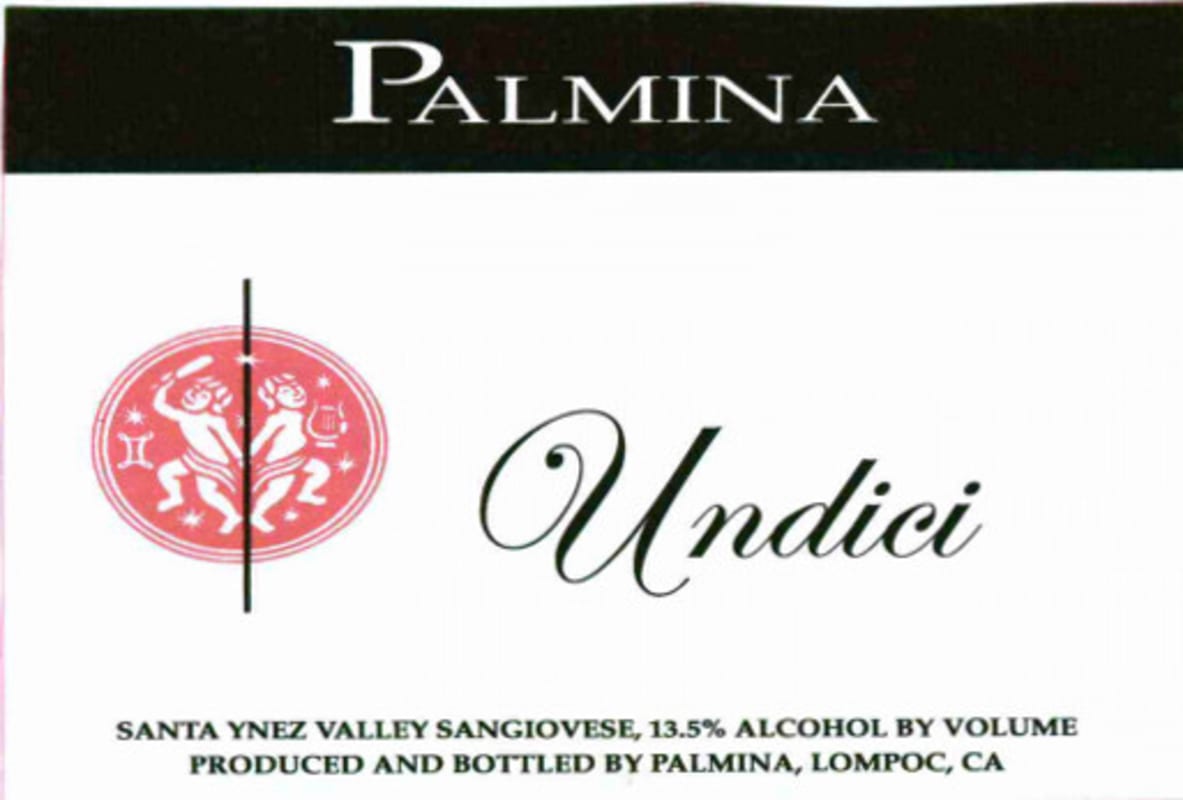 Palmina Undici Sangiovese 2012 Front Label