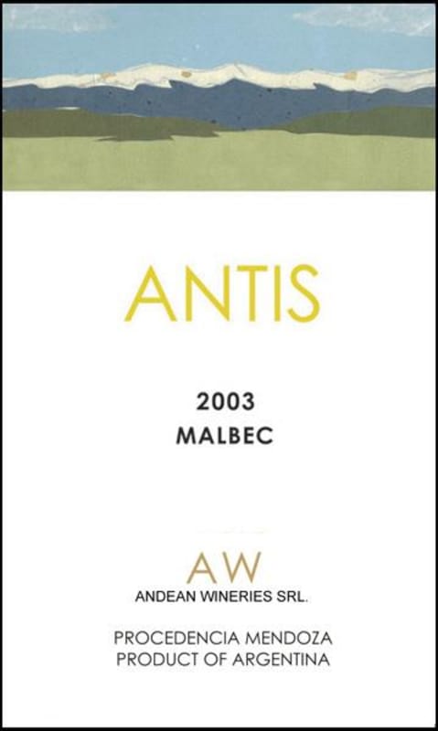 Antis Wines Andean Malbec 2003 Front Label