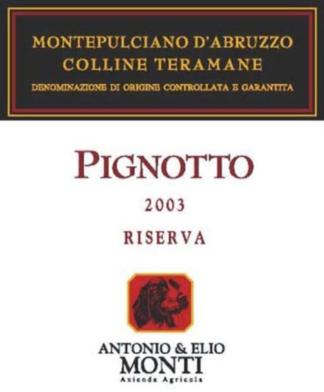 Antonio ed Elio Monti Montepulciano d'Abruzzo Colline Teramane Riserva 2003 Front Label