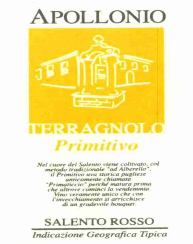Appollonio Casa Vinicola Salento Terragnolo Primitivo Rosso 2007 Front Label