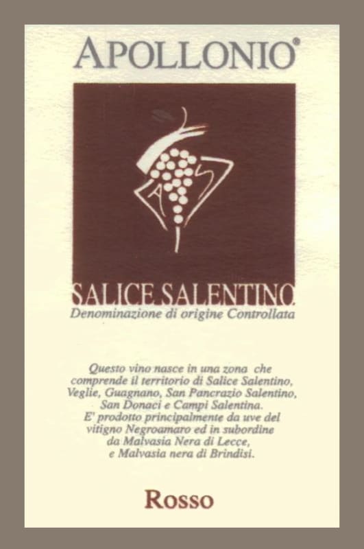 Appollonio Casa Vinicola Salice Salentino Rosso 2008 Front Label