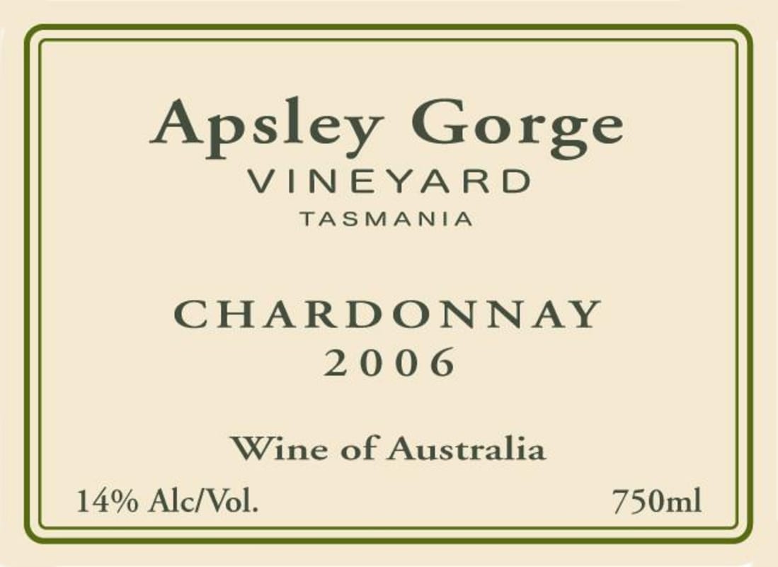 Apsley Gorge Vineyard Chardonnay 2006 Front Label
