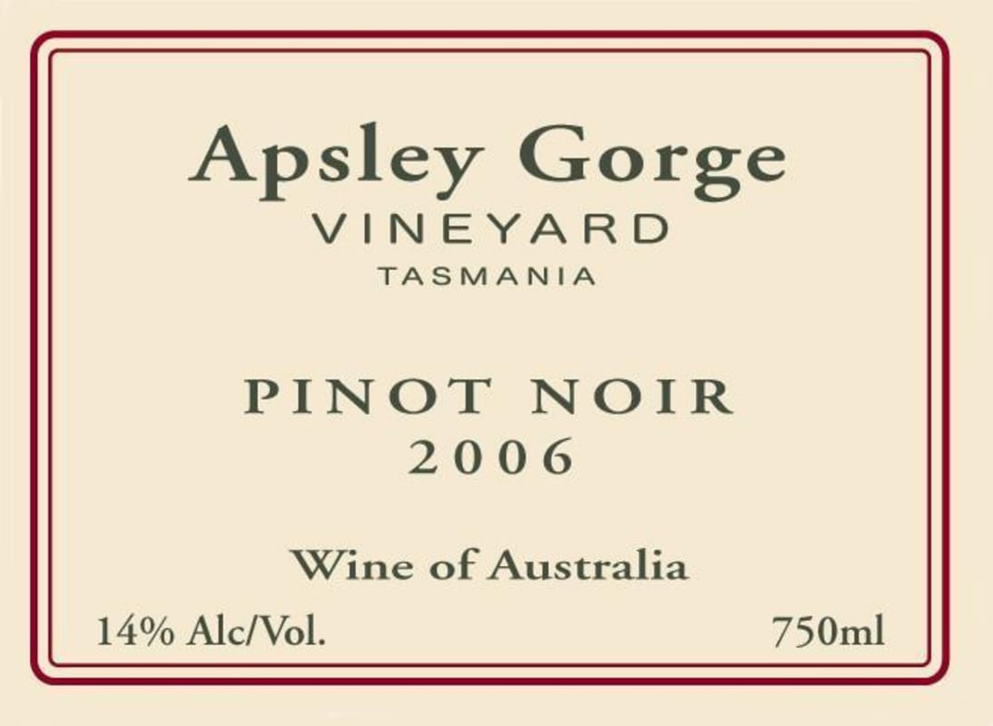 Apsley Gorge Vineyard Pinot Noir 2006 Front Label