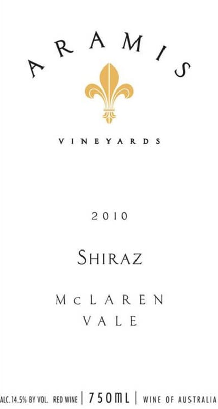 Aramis Vineyards White Label Shiraz 2010 Front Label