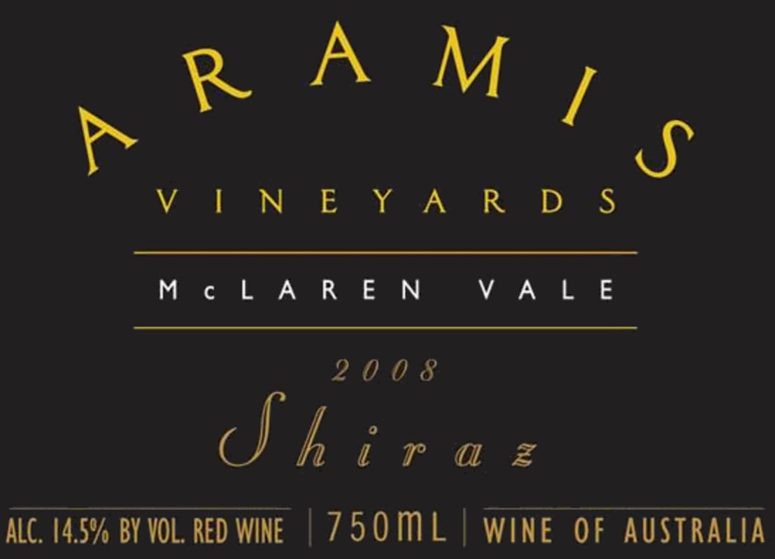 Aramis Vineyards Black Label Shiraz 2008 Front Label