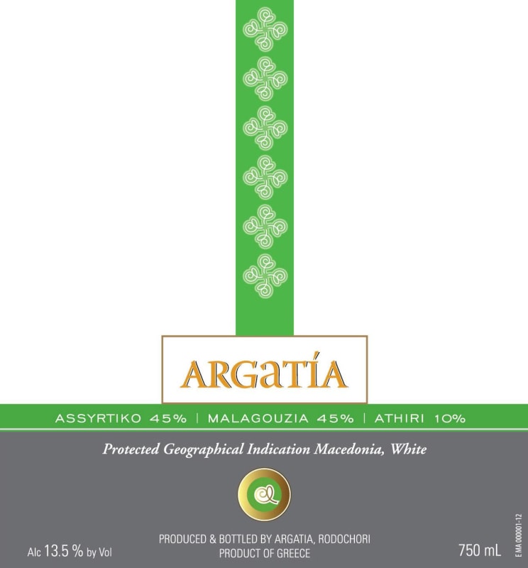 Argatia Winery White 2013 Front Label