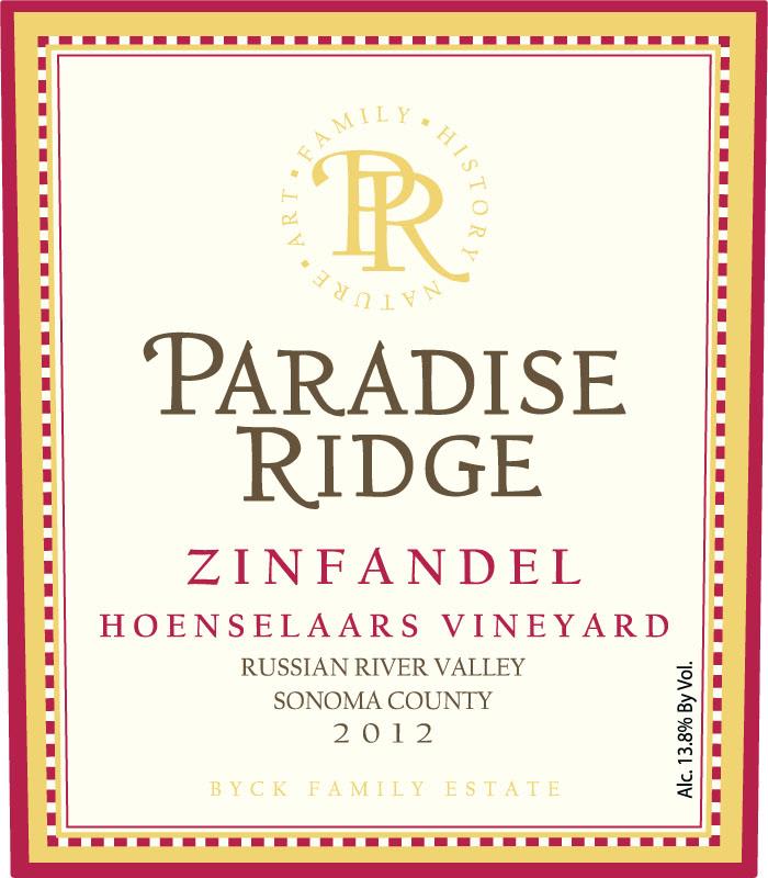 Paradise Ridge Hoenselaars Vineyard Zinfandel 2012 Front Label