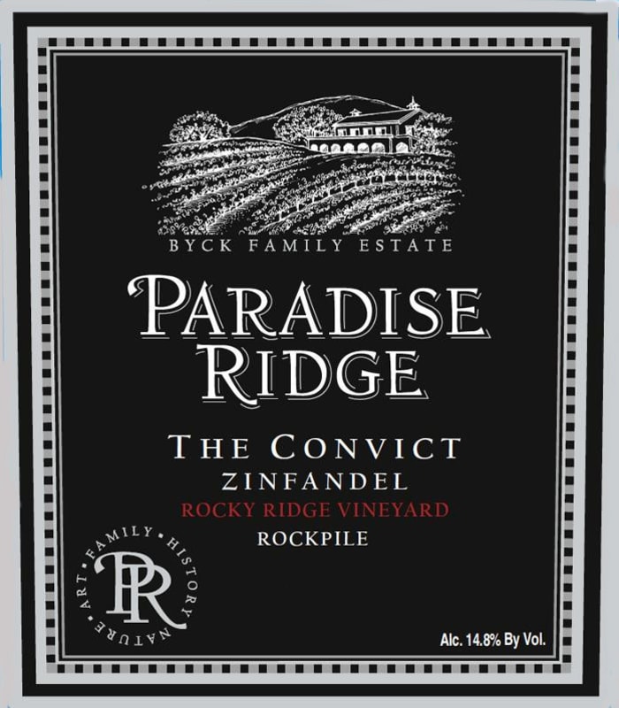 Paradise Ridge The Convict Rocky Ridge Vineyard Zinfandel 2012 Front Label