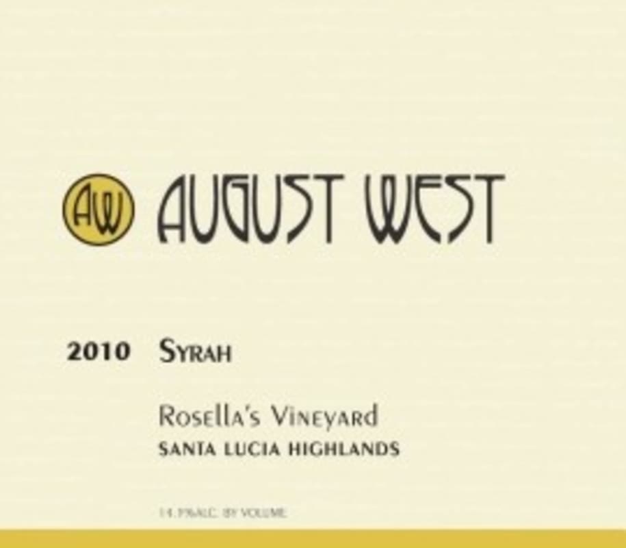 August West Rosella's Vineyard Syrah 2010 Front Label