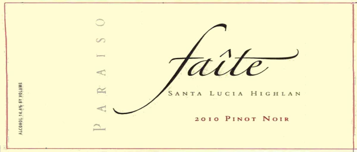 Paraiso Vineyards Faite Pinot Noir 2010 Front Label