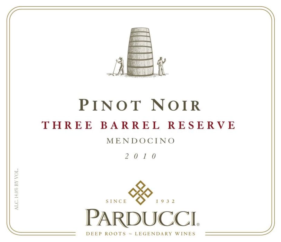 Parducci Three Barrel Reserve Pinot Noir 2010 Front Label