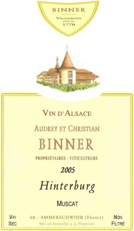 Audrey Et Christian Binner Alsace Hinterburg Muscat 2005 Front Label