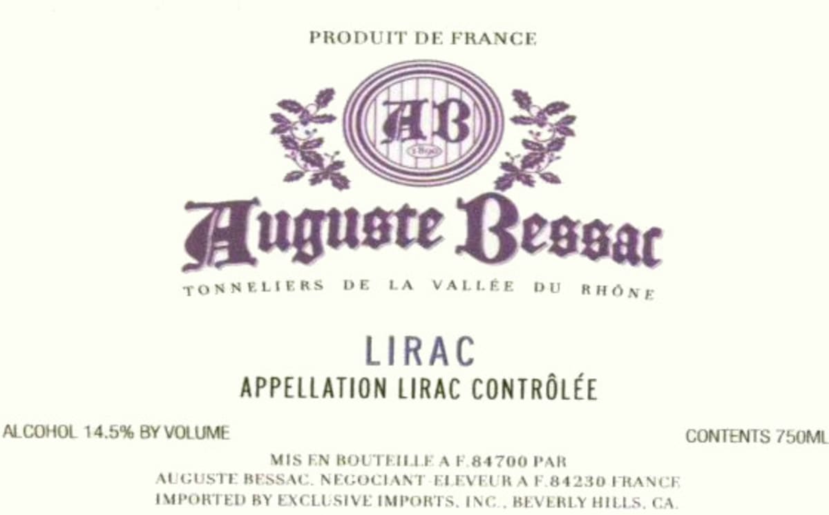 Auguste Bessac Lirac 2013 Front Label