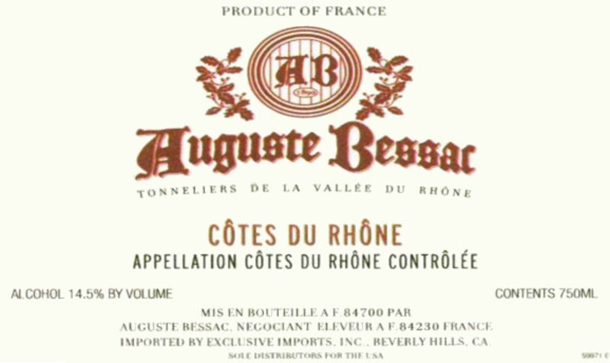 Auguste Bessac Cotes du Rhone 2013 Front Label