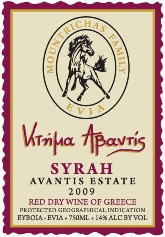 Avantis Wines Syrah 2009 Front Label