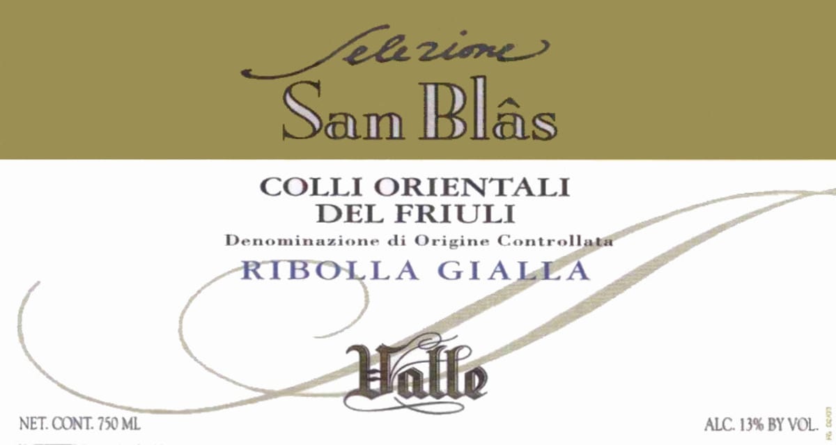Az Vitivinicole Valle di Luigi Valle Colli Orientali del Friuli San Blas Ribolla Gialla 2014 Front Label
