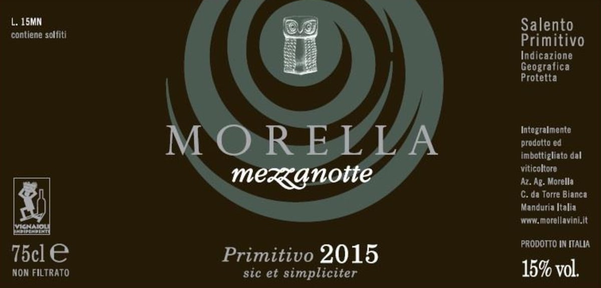 Az. Ag. Morella Mezzanotte Salento Rosso 2015 Front Label