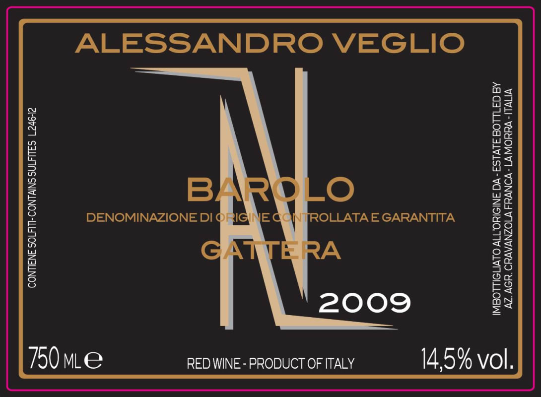 Az. Agr. Alessandro Veglio Barolo Gattera 2009 Front Label