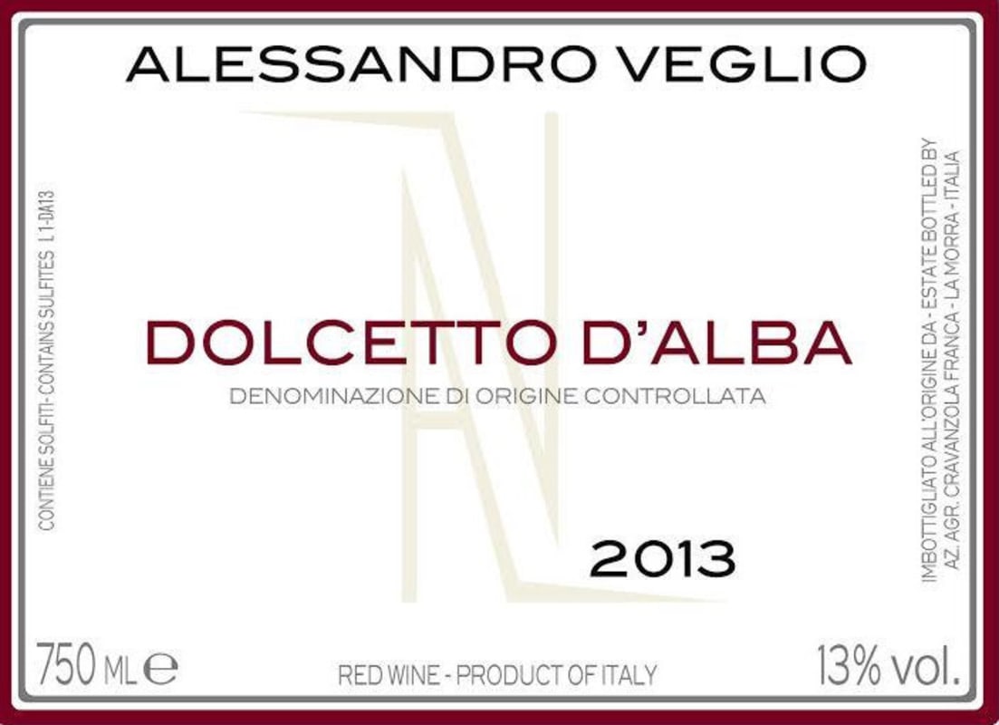 Az. Agr. Alessandro Veglio Dolcetto d'Alba 2013 Front Label
