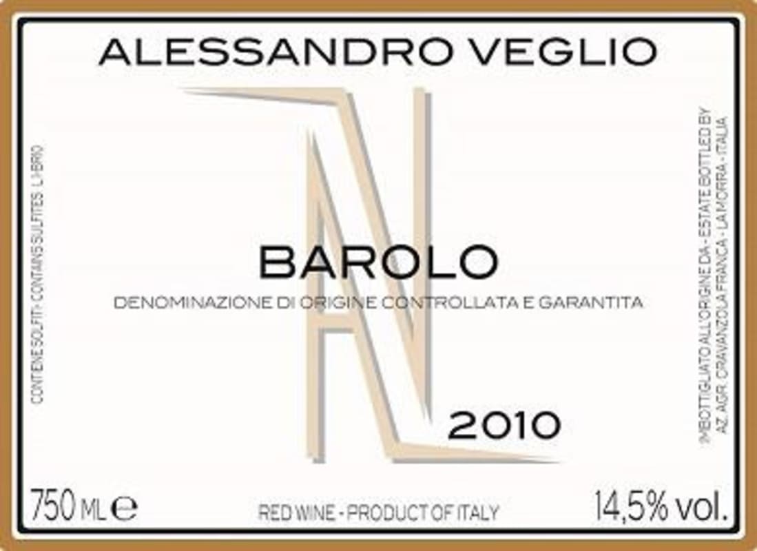 Az. Agr. Alessandro Veglio Barolo 2010 Front Label