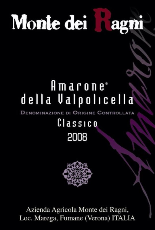 Az. Agr. Monte dei Ragni Amarone della Valpolicella Classico 2008 Front Label
