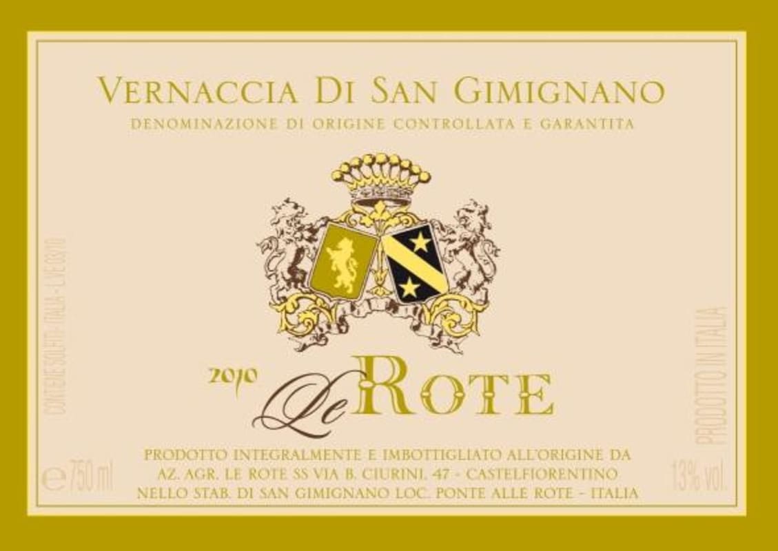 Az. Agraria Le Rote Vernaccia di San Gimignano 2010 Front Label