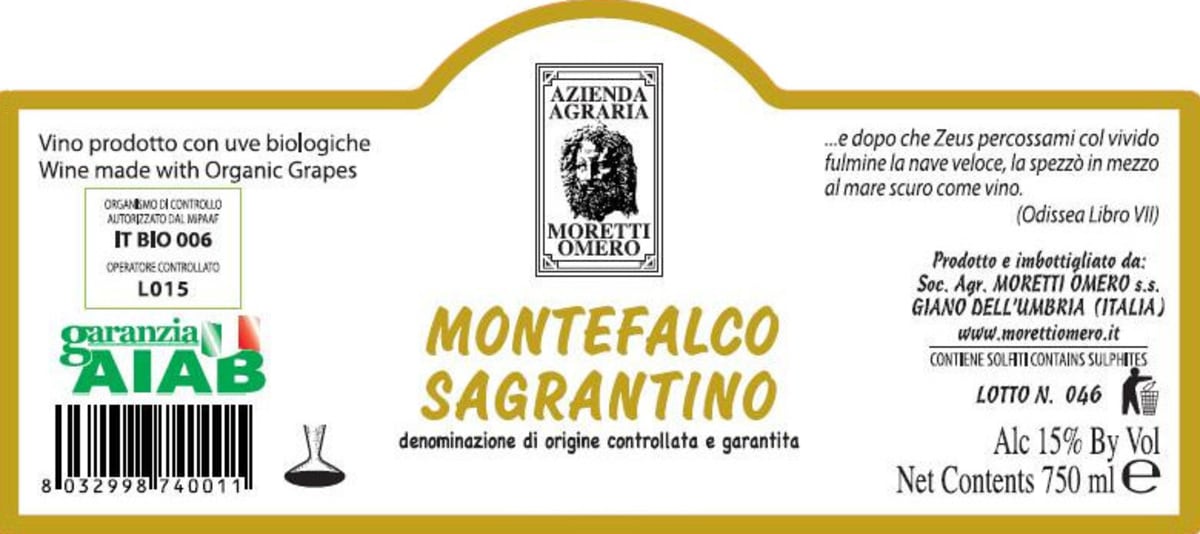 Moretti Omero Sagrantino di Montefalco 2008 Front Label