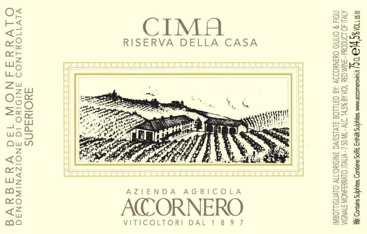 Azienda Agricola Accornero Barbera del Monferrato Cima della Casa Superiore Riserva 2009 Front Label