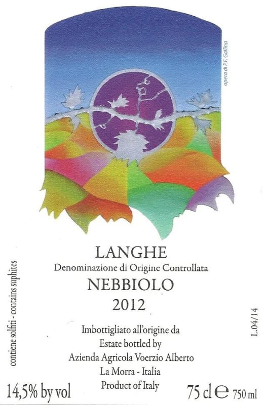 Voerzio Alberto Langhe Nebbiolo 2012 Front Label