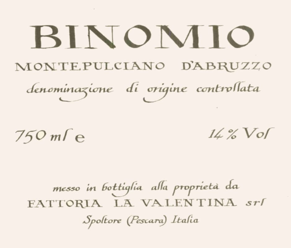 Azienda Agricola Binomio Montepulciano d'Abruzzo 2005 Front Label