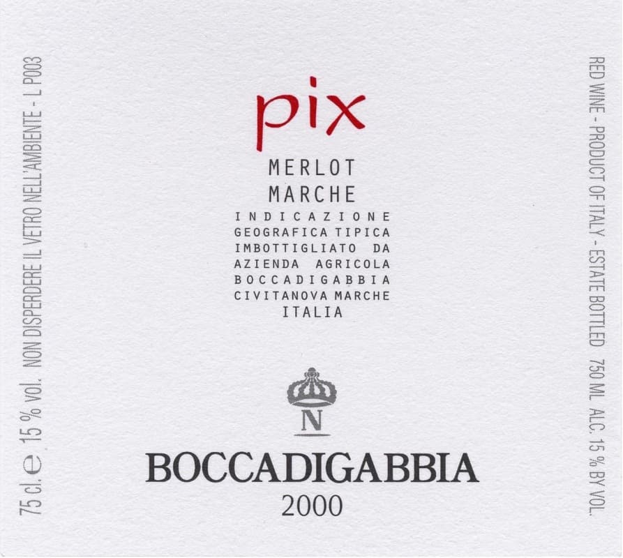 Azienda Agricola Boccadigabbia Pix Merlot 2000 Front Label