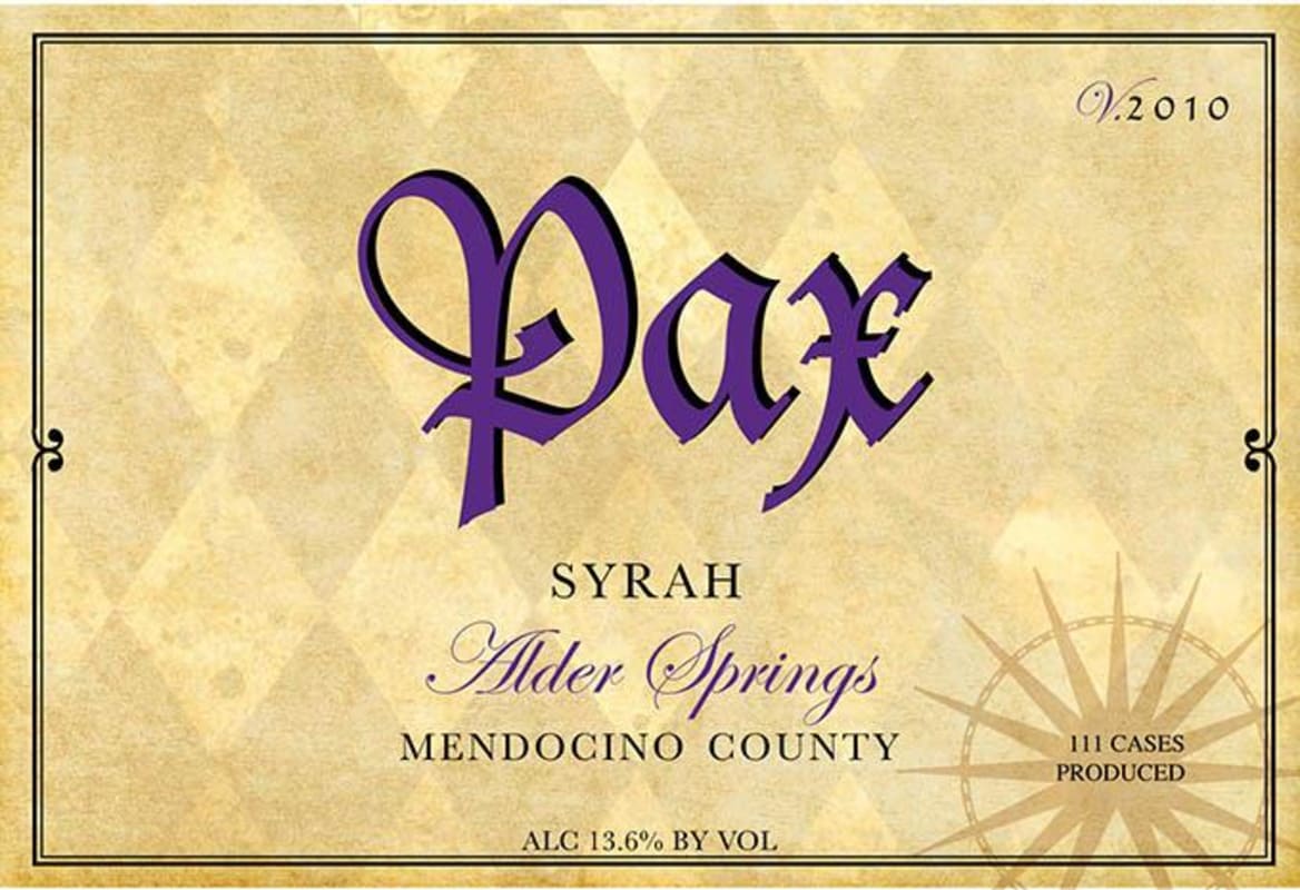 Pax Alder Springs Syrah 2010 Front Label