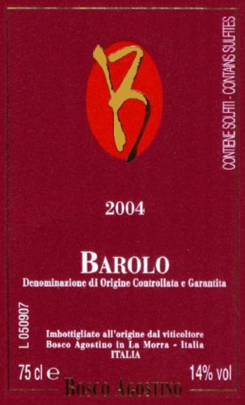 Agostino Bosco Barolo 2004 Front Label