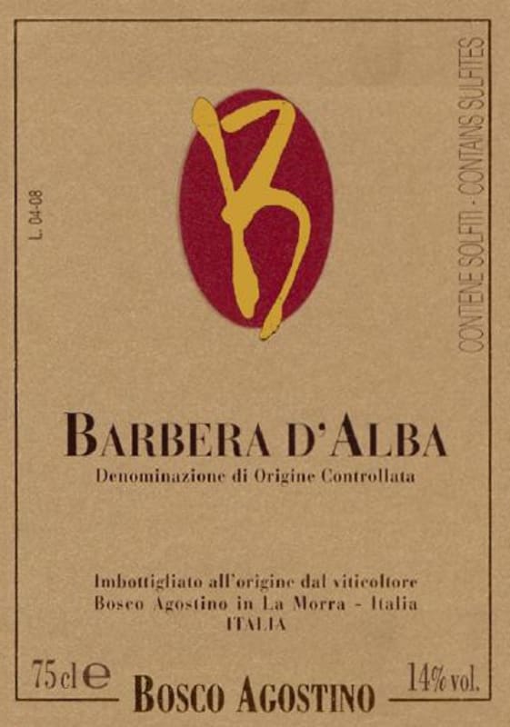 Agostino Bosco Barbera d'Alba 2007 Front Label