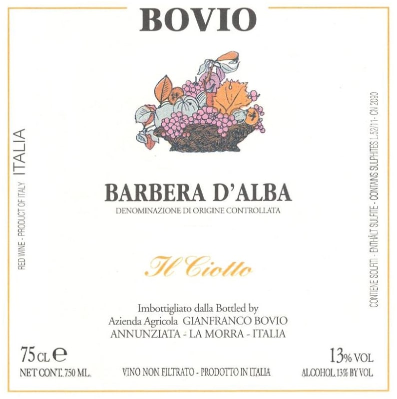 Azienda Agricola Bovio Gianfranco Barbera d'Alba Il Ciotto 2015 Front Label