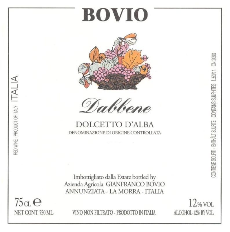 Azienda Agricola Bovio Gianfranco Dolcetto d'Alba Dabbene 2012 Front Label