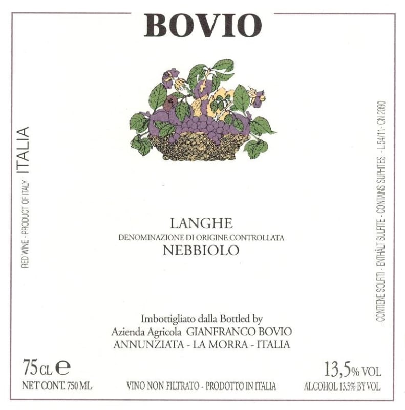 Azienda Agricola Bovio Gianfranco Langhe Nebbiolo 2011 Front Label