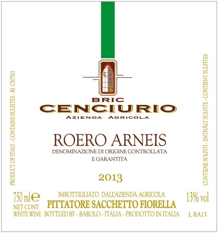 Bric Cenciurio Roero Arneis 2013 Front Label