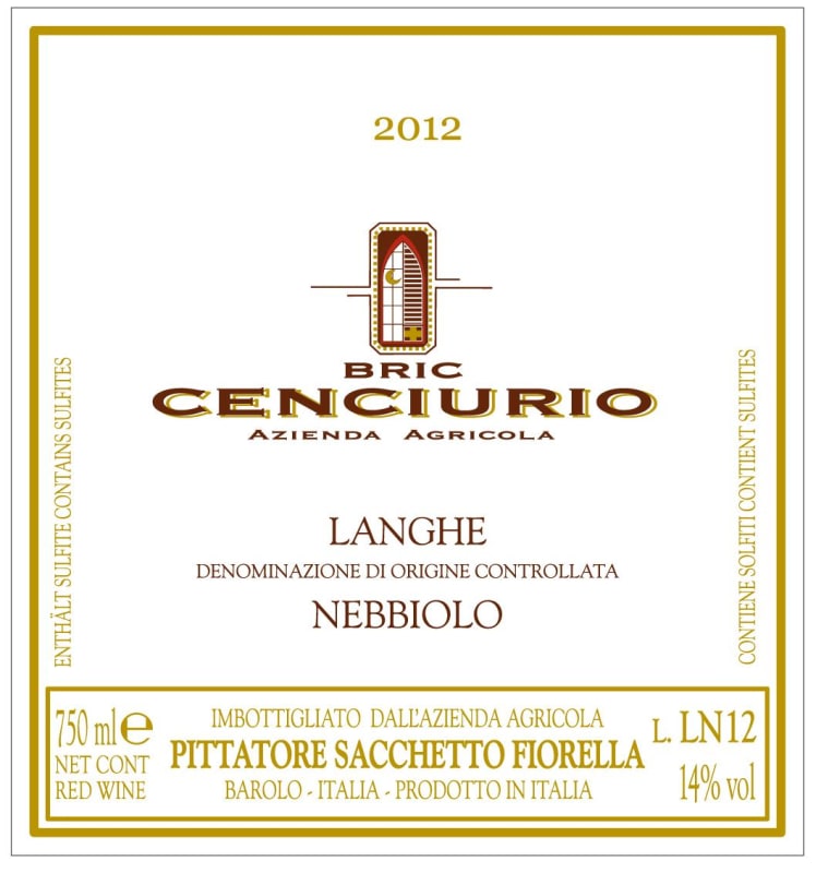 Bric Cenciurio Langhe Nebbiolo 2012 Front Label
