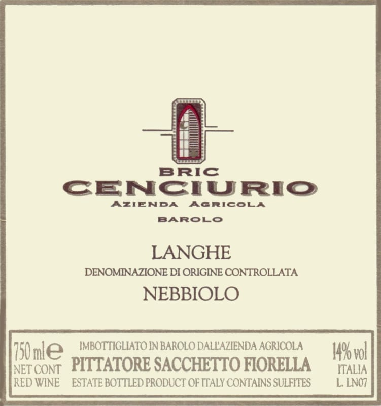 Bric Cenciurio Langhe Nebbiolo 2011 Front Label