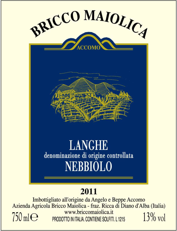 Azienda Agricola Briccomaiolica Langhe Nebbiolo 2011 Front Label