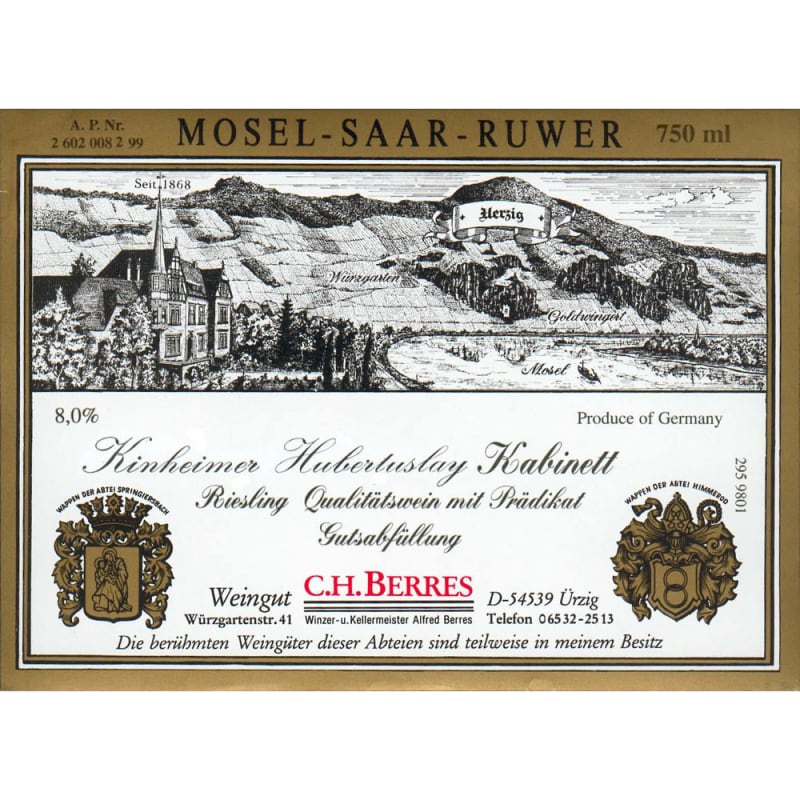 Weingut C. H. Berres Kinheimer Hubertuslay Riesling Kabinett 2002 Front Label