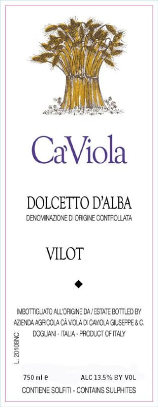 Ca'Viola Dolcetto d'Alba Vilot 2012 Front Label
