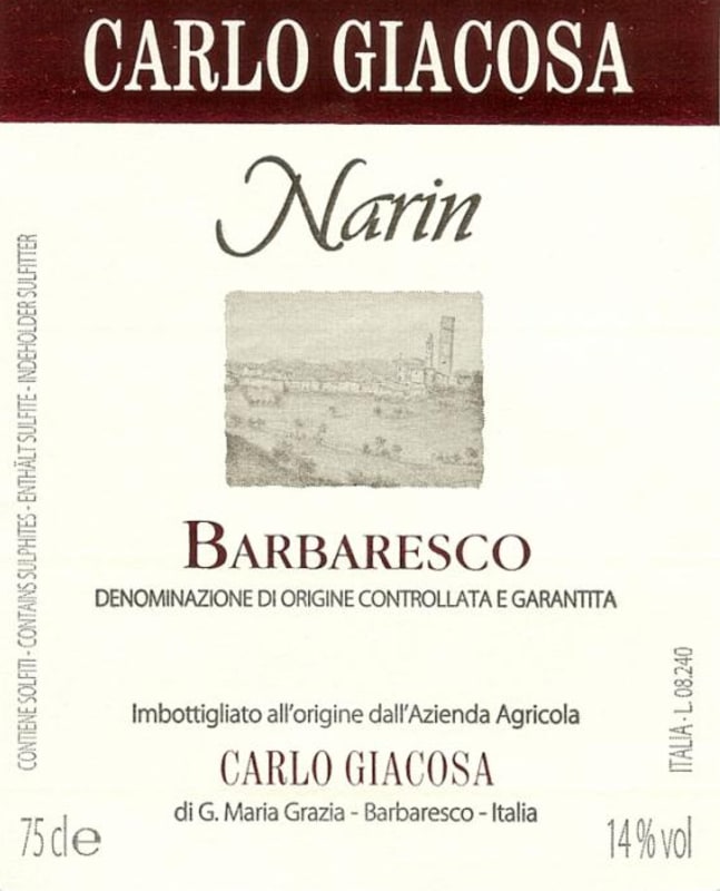 Carlo Giacosa Barbaresco Narin 2007 Front Label