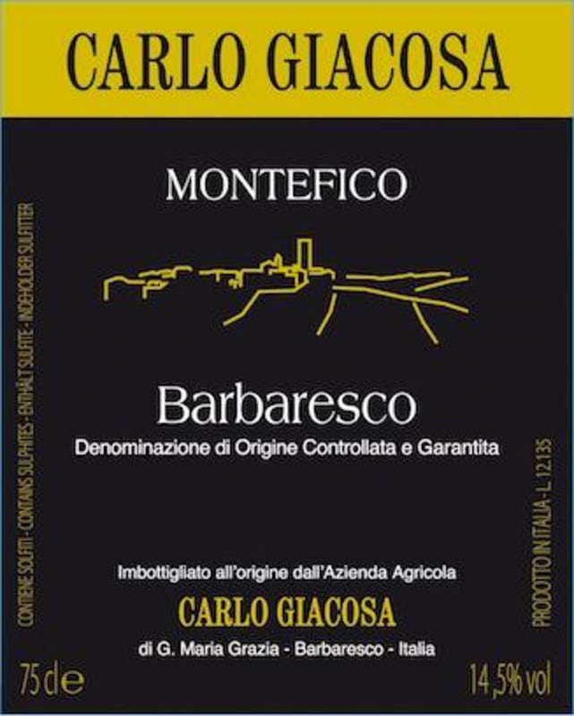 Carlo Giacosa Barbaresco Montefico 2010 Front Label