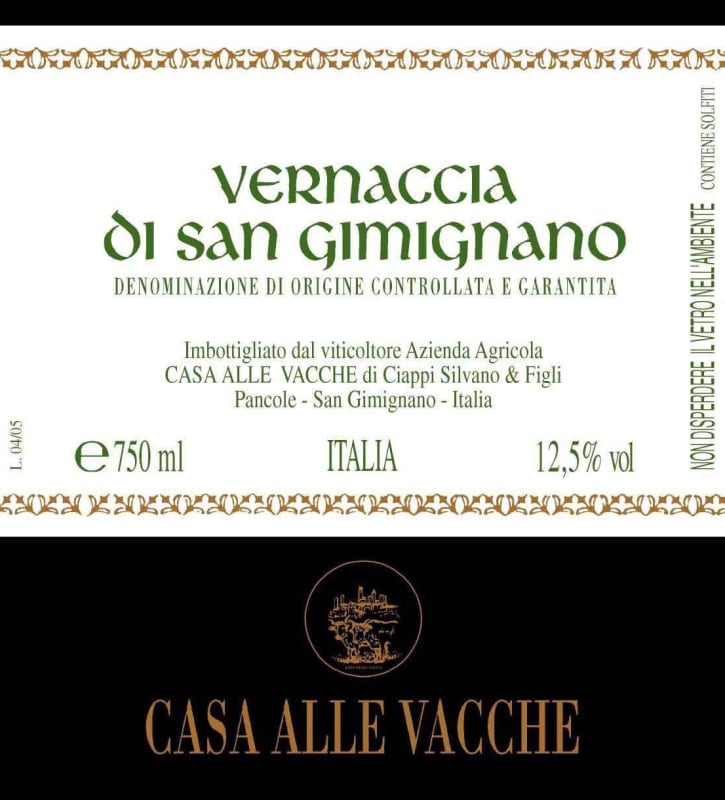 Alle Vacche Vernaccia di San Gimignano 2013 Front Label