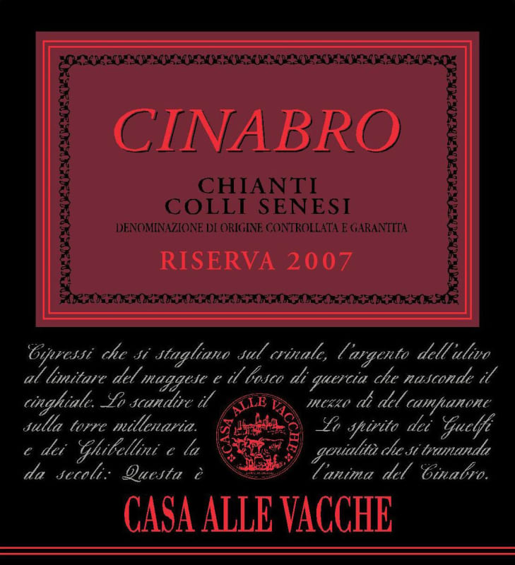 Alle Vacche Chianti Colli Senesi Cinabro Riserva 2007 Front Label